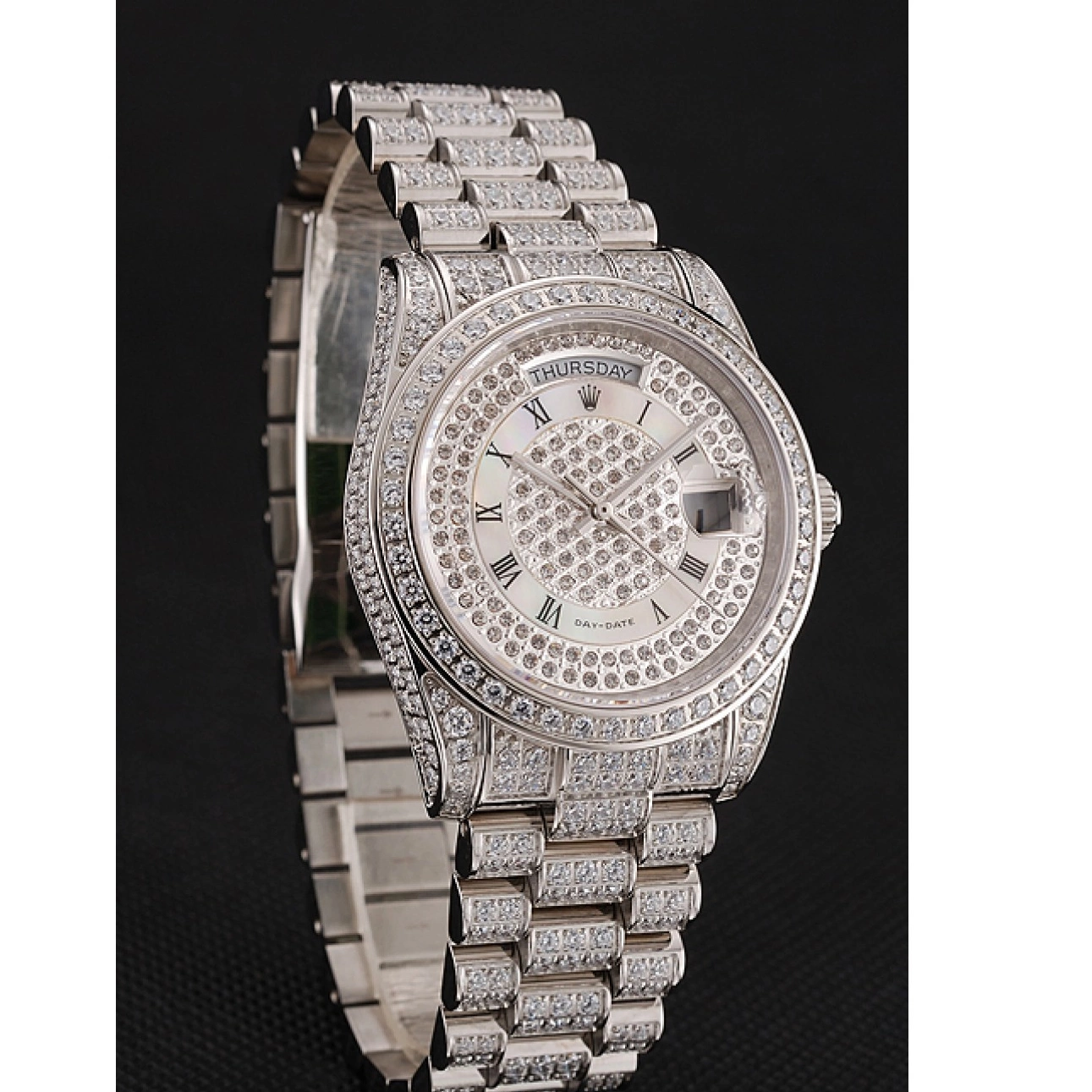 AAA Replica Watches Diamond Diamond Case Rolex Bracelet Diamond Dial Swiss Day-Date 1453950 Pave 0711